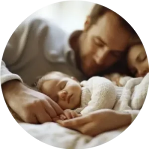 Bebé recién nacido durmiendo con padres